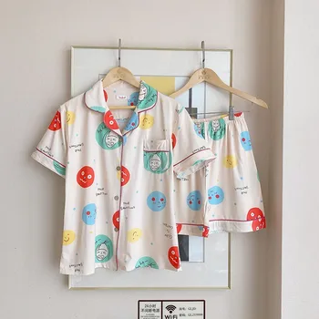 

Summer Women Short Sleeve Top and Shorts Pyjamas Women Satin Silk Pajama Sets Cute Cartoon Sleepwear Female Homewear