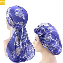 

Custom printer satin Durag and Bonnet Long Tail Straps Waves For men and Women Silky Headwrap Comfortable Sleeping Cap 2pcs/set