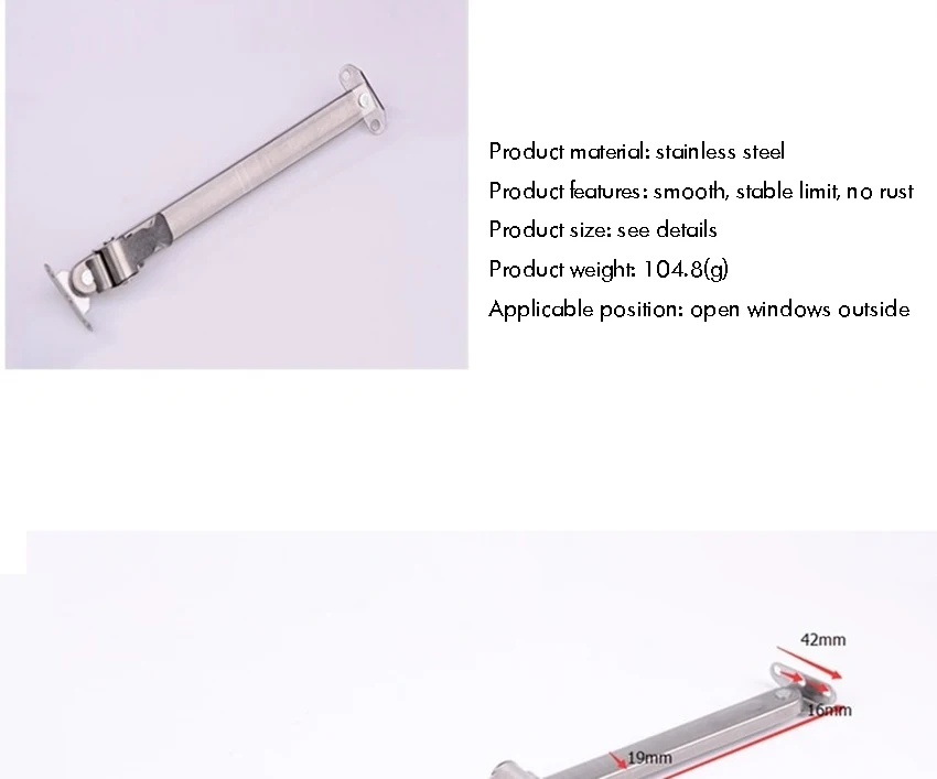 Description Picture 2 of itemWindow Security Bar Casement Window Stay Stainless Steel Security Window Latches Lock Adjustable Telescoping Wind Brace