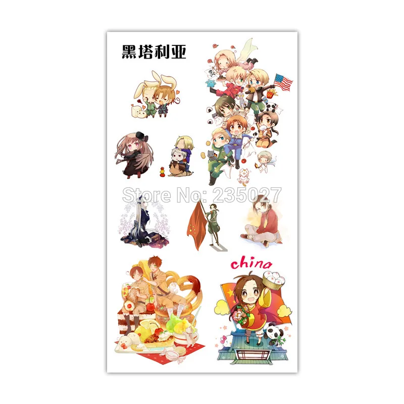 30 листов/лот аниме Axis Power Hetalia татуировки наклейки Детские бумага для детей на