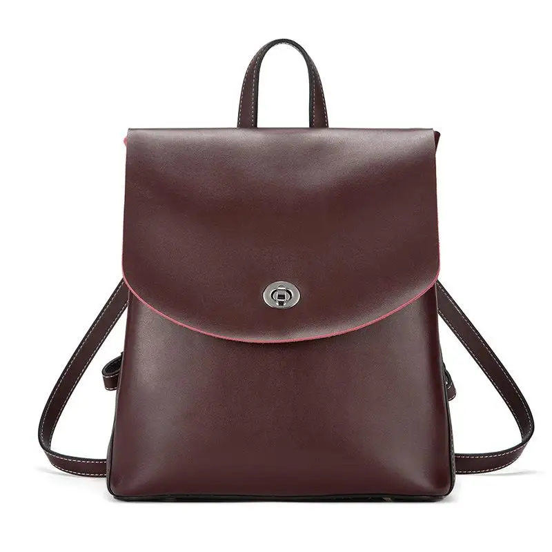 Женский рюкзак из натуральной кожи в винтажном стиле, Одноцветный кожаный женский рюкзак, сумка от брендового дизайнера, маленькие женские рюкзаки для путешествий - Цвет: Wine Red