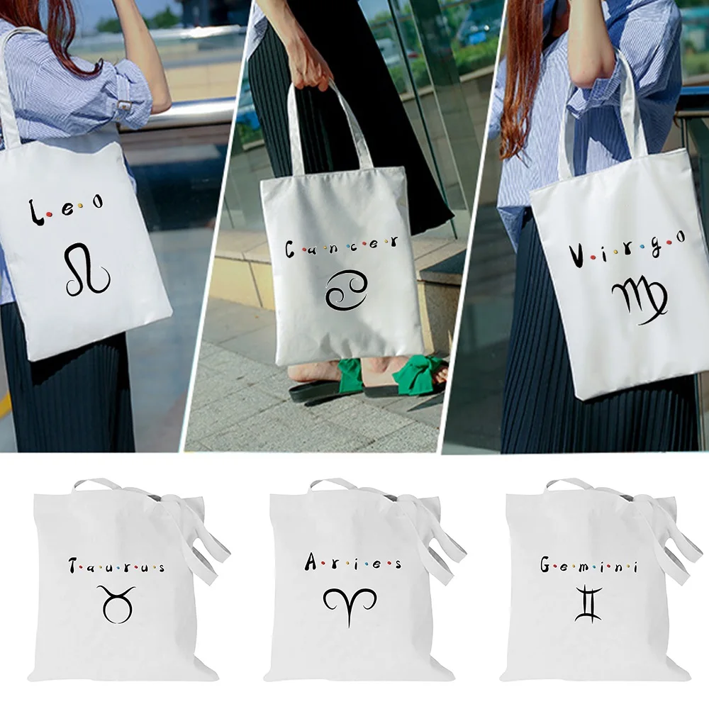 

Shopping Bag Eco Reusable Shoulder Bag Student Canvas Tote Bag Shopper Constellation Pattern Large Capacity Women Handbags