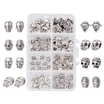 

1 Box Tibetan Style Alloy Beads Skull Shape Antique Silver 11x7x3cm 80pcs/box