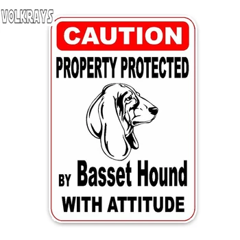 

Volkrays Creative Car Sticker Property Protected By Basset Hound Dog Accessories Reflective High Quality PVC Decal,13cm*9cm