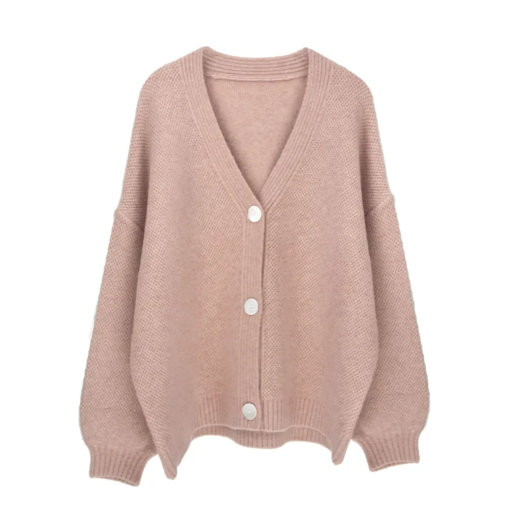

YingLong Womens Sweater V-neck Puff Sleeve Single Breasted Knit Sweater Winter Cardigan Pure Slim Chic Knit Soft Woman Clothes