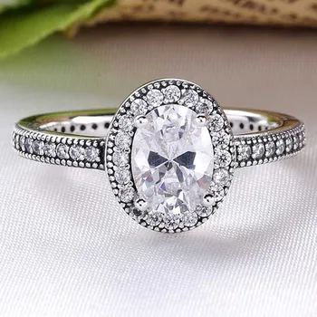 

Original Vintage Elegance Rings With Round Crystal Rings For Women 925 Sterling Silver Ring Wedding Party Gift Fine Jewelry