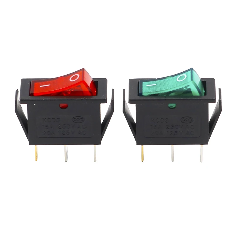 KCD3 Rocker Switch ON-OFF 2 Position 3 Pin Electrical Equipment With Light Power Switch 5PCS 16A 250VAC/ 20A 125VAC 35*31*14mm power switch
