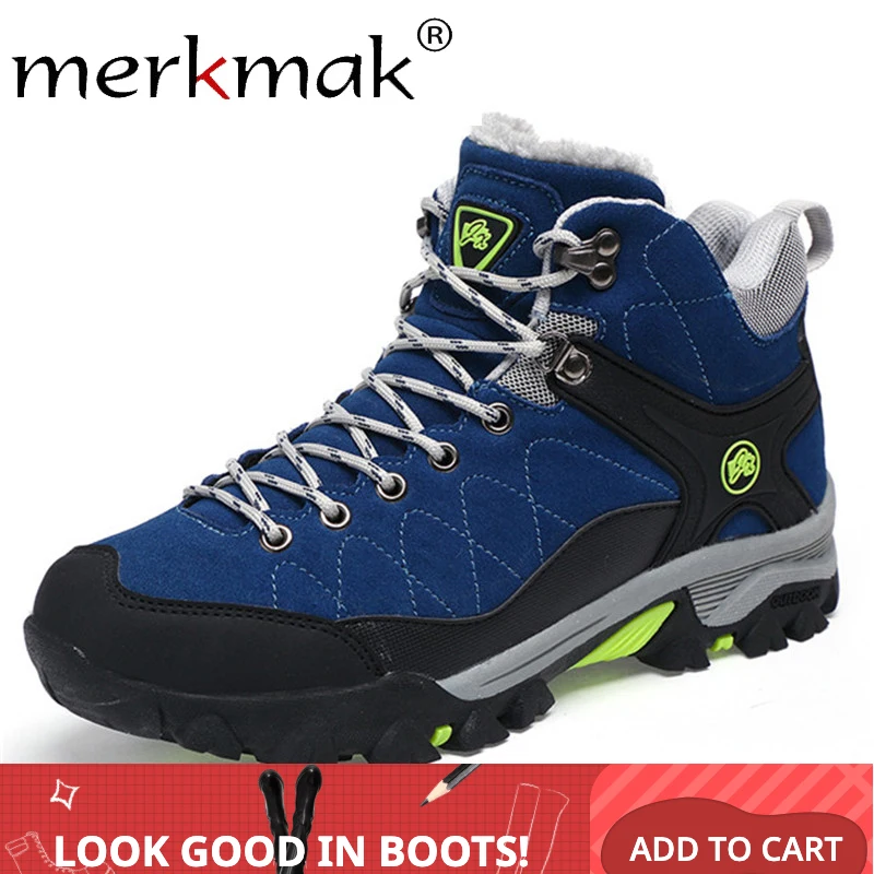 

Merkmak Winter Men Boots With Fur 2019 Warm Snow Boots Man Boot Work Shoes Mens Footwear Rubber Non-slip Man Ankle Shoes 39-45