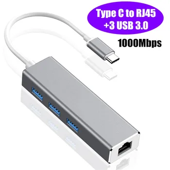 

Type-C Hub Usb-C to 1000Mbps Rj45 Gigabit Ethernet Network 3 USB 3.0 High Speed Ports For MAC BOOK Notebook Tablet etc.