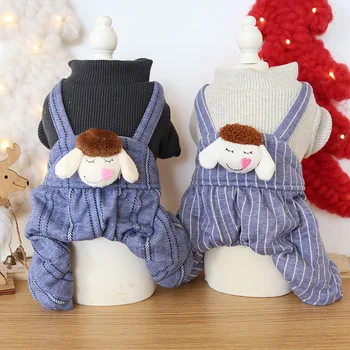 

Autumn and Winter Sheep Animals Decor Striped Strap Four-legged Warm Cane Clothes Black Beige Colors Schnauzer Small Dog Clothes