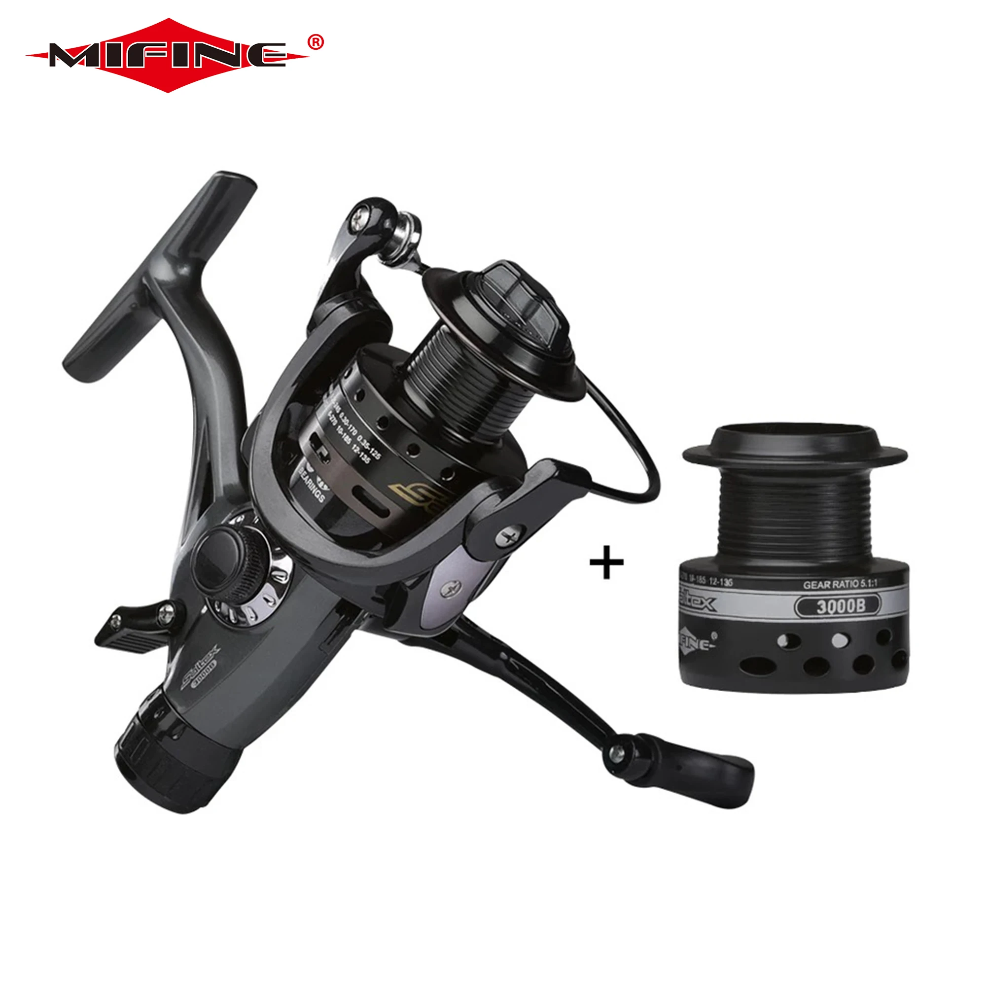 MIFINE Saltex Double Brake 10KG Drag Carp Fishing Reel With Extra Spool Front Rear Drag System