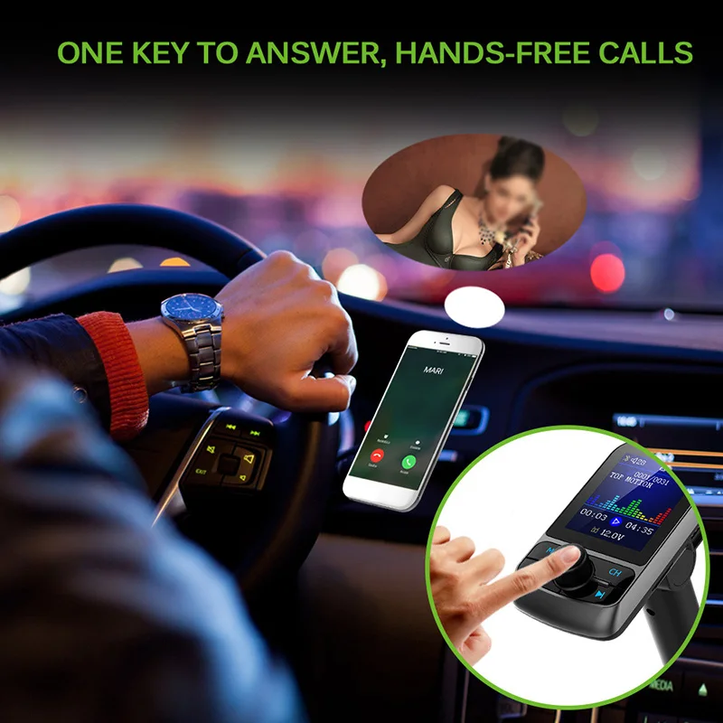 Bluetooth Car Kit aux bluetooth 4.0 Handsfree Wireless FM Transmitter 1.8 inches Color Screen Bluetooth Adapter MP3 Player