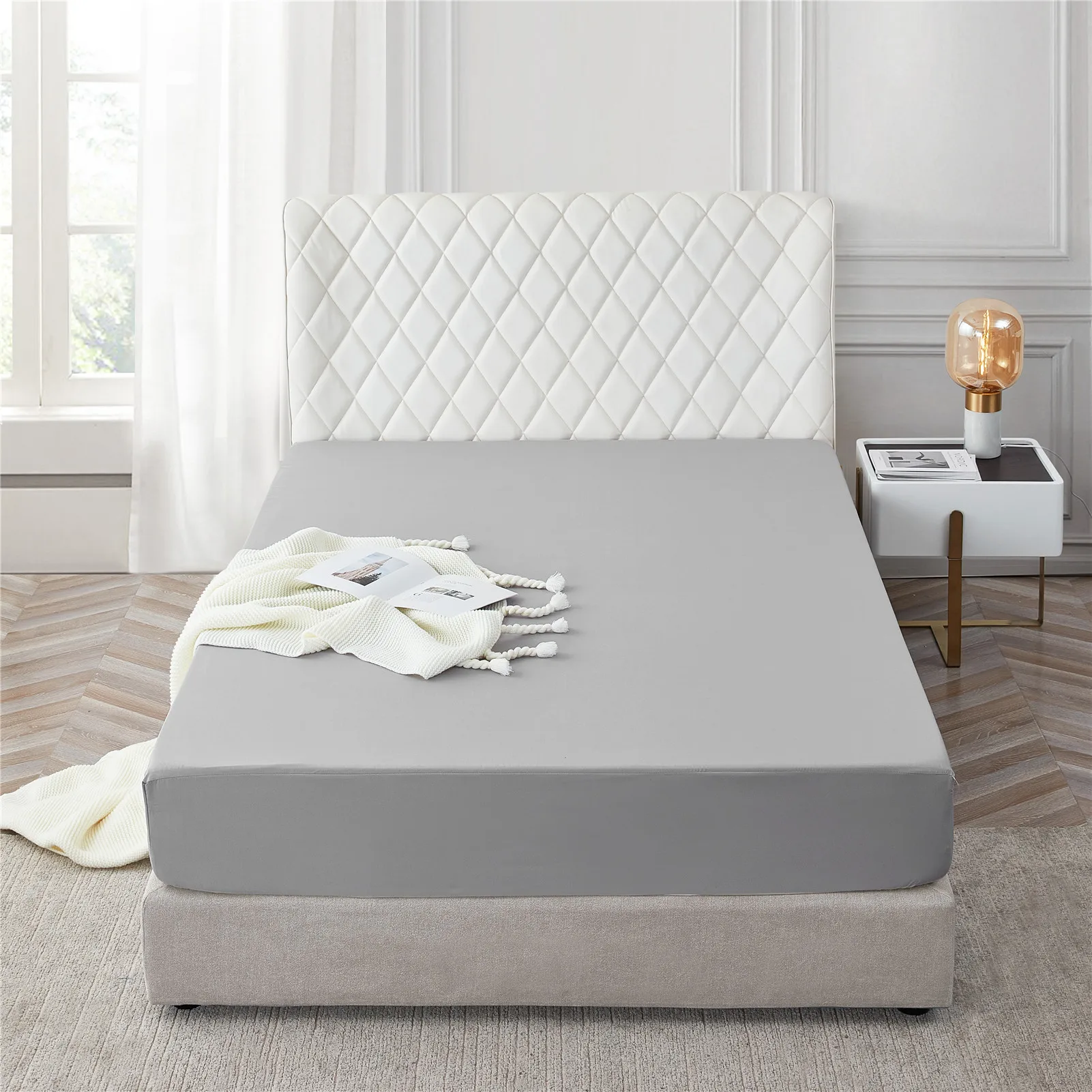 Modern Simple Style Solid Solor Bed Sheet Fitted Sheet Elastic Band Antifouling Anti-crease King Queen Size Bed Mattress Cover