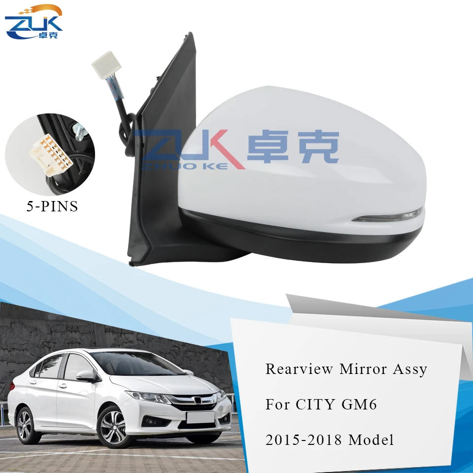 

ZUK Left Right 5-PINS 5-Wires With LED Turn Signal Light Outer Rearview Side Mirror Assy For HONDA CITY GM6 2015 2016 2017 2018