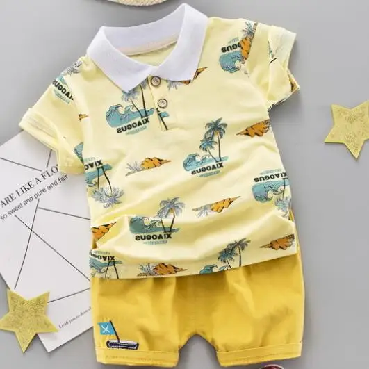 yellow Комплект летней одежды для мальчиков и девочек, хлопковая футболка+ шорты комплект одежды из 2 предметов для маленьких мальчиков Модная одежда детская одежда для От 0 до 4 лет - Цвет: yellow