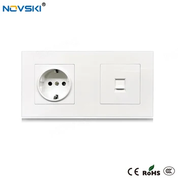 

NOVSKI German 16A Electrical Socket COM Cat6 10Gbps Data Socket RJ45, White PC Panel Power Socket 86*172, 2020 New Arrival