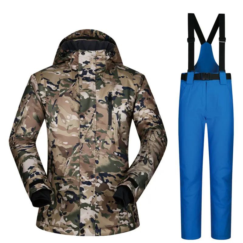 Новинка, Мужская водонепроницаемая ветрозащитная Лыжная куртка с капюшоном, пальто для сноубординга, Мужские штаны для активного отдыха, походов, зимних видов спорта - Цвет: Синий