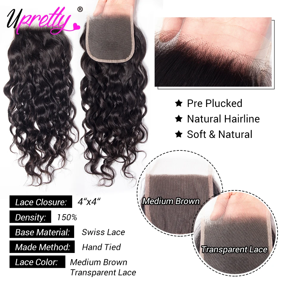 Upretty-Hair-4x4-HD-Transparent-Lace-Closure-Brazilian-Water-Wave-Remy-Human-Hair-Closure-With-Baby