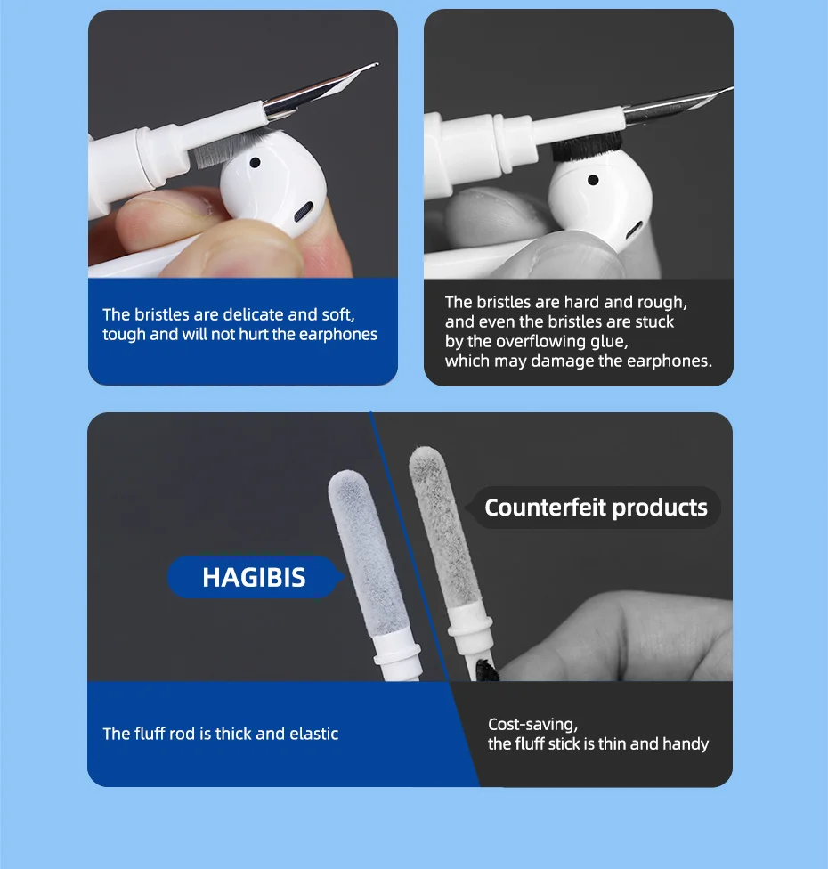 Hagibis Cleaner Kit for Airpods Pro 1 2 Earbud Cleaning Pen Brush Bluetooth Earphone Case Cleaning Tools for Huawei Samsung MI