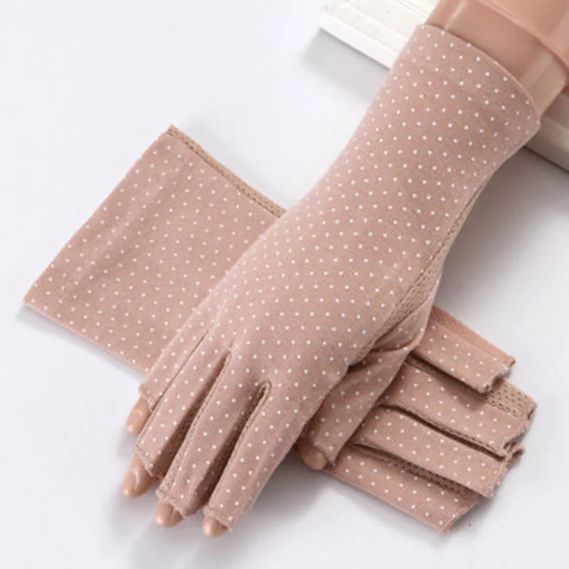 Летние перчатки с защитой от солнца, женские перчатки с защитой от ультрафиолета для вождения, ультратонкие модели, хлопковые женские перчатки для езды - Цвет: coffee