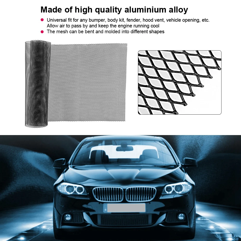 Car Grille,3x6mm Aluminum Alloy Car Grille Mesh Sheet Grid Body Bumper Rhombic Grill Universal,Black 
