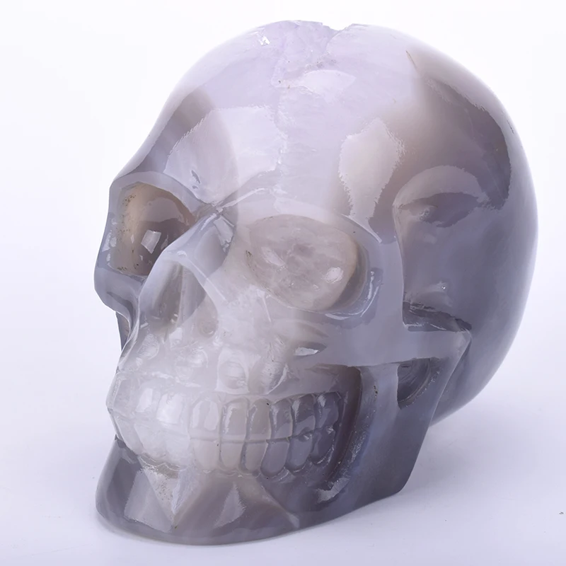

Natural Agate Geode Hand Carved Quartz Crystal Skull Statue Reiki Healing Stone Skull Sculpture Home Decor Art Collection