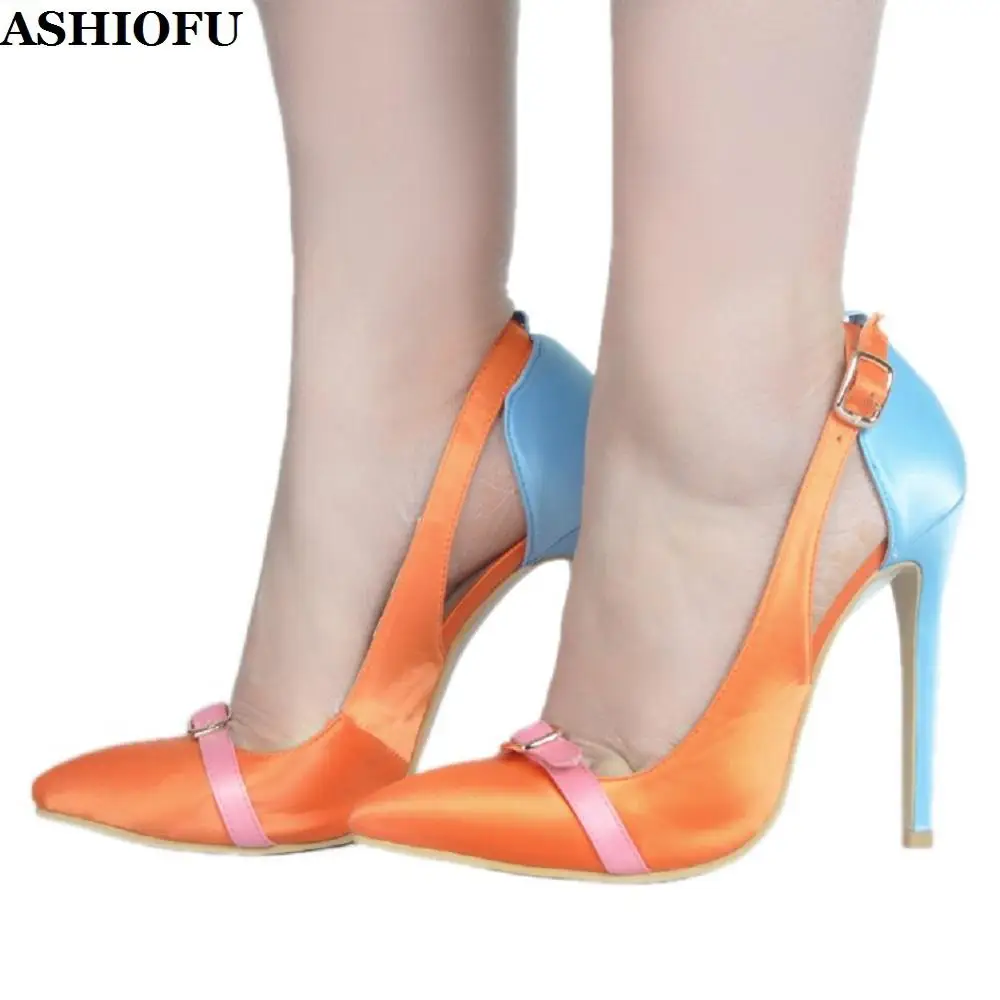 

ASHIOFU New Real Picture Handmade Ladies High Heel Pumps Two-tones Party Prom Dress Shoes Slip-on Evening Fashion Court Shoes