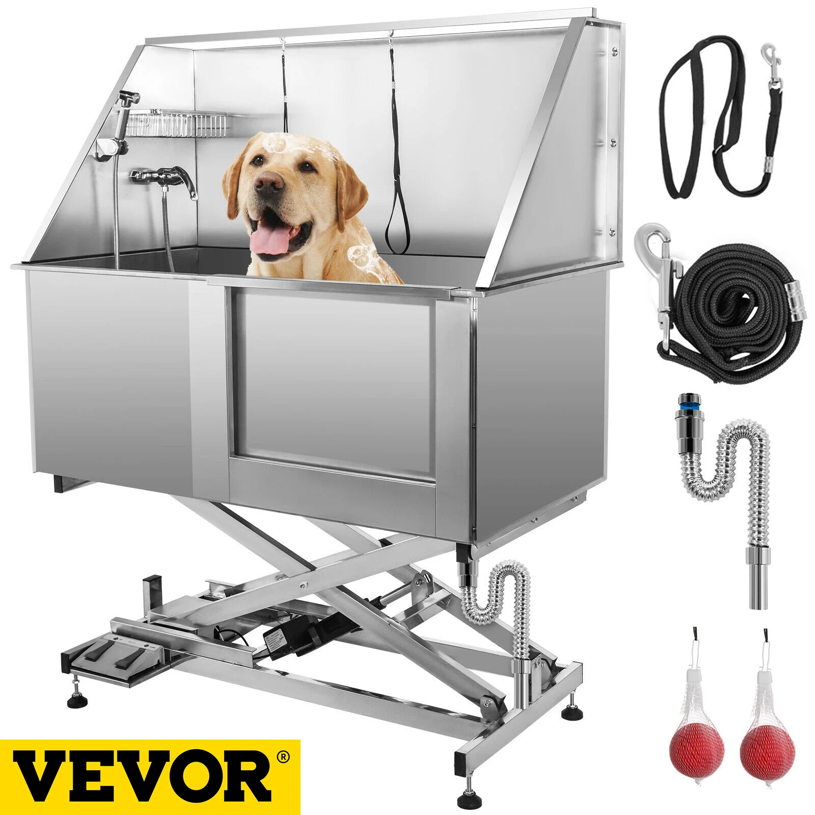 Vevor 50 Inch Electric Pet Dog Grooming Tub With High Pressure Sprayer