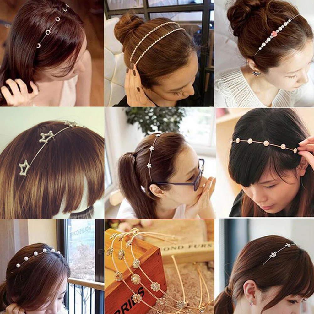 Fashion INS Colorful Rhinestone Hairband Leaf Hair Hoop Headband Women Girls Hair Band Elegant Jewelry Hair Accessories