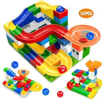 

52pcs Large Particle Assembly Building Blocks DIY Marble Slide Race Track Rotating Brick Compatible Block for Kids