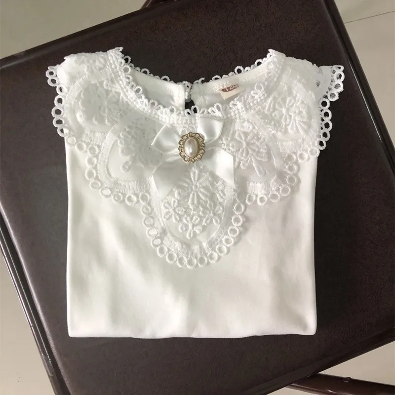 Children's School Girls Shirts Spring Fall Winter Kids White Long Sleeve Lace Bow Girl Tops And Blouse Baby Toddler Clothes JW3258 kids shirts