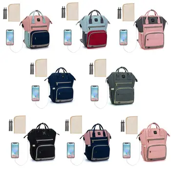 

Multifunctional Baby Diaper Mummy Backpack Large Capacity USB Nappy Bag Handbag LX9F