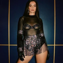 Модная блестящая женская юбка, стразы, металлическая, длинная, с кисточками, сексуальная, открытая, из кусков, юбка для музыкального фестиваля, дизайн, юбка для девушек