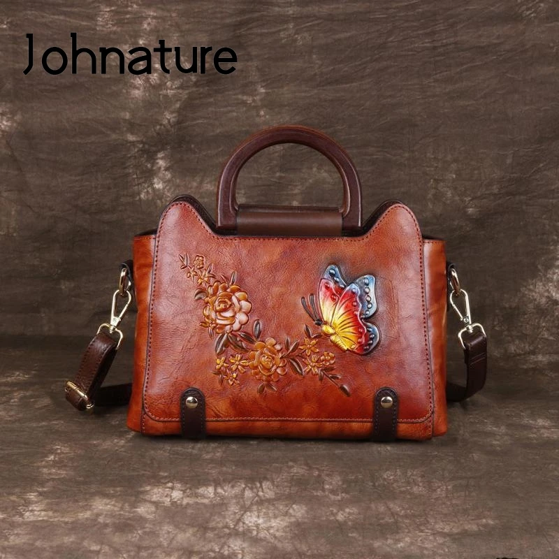 Женские сумки из натуральной кожи Johnature винтажные через плечо с тиснением и