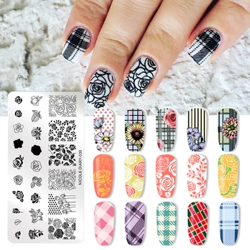 

NICOLE DIARY Valentine's Day Nail Stamp Plate Rectangle Nail Art Stamping Image Template DIY Nail Plate Geometric Print Stencil