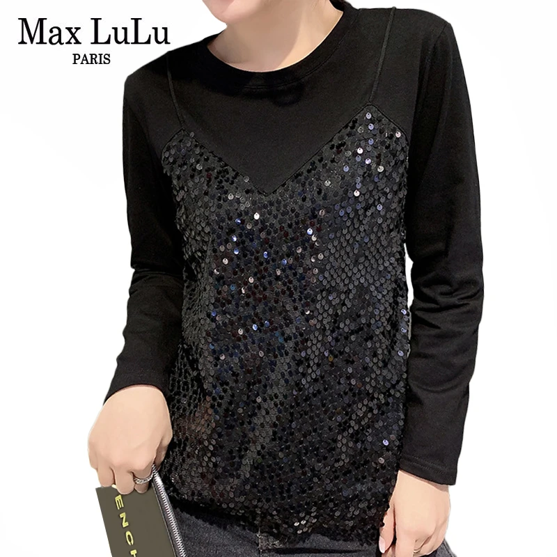 

Max LuLu New 2019 Fashion Korean Brand Ladies Gothic Tops Tees Womens Autumn Sequins Long Sleeve T Shirts Vintage Kawaii Clothes