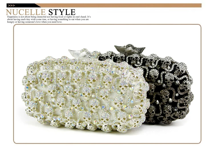 XIYUAN teschio Donna Whie Crysal Borse e borsette Borse da sera con diamanti da donna Borse da sposa Pary Minaudiere Cluch Bag_voghion.com