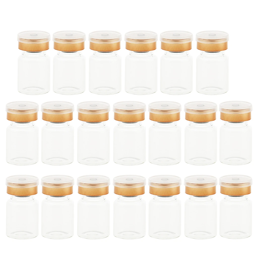 20pcs 5ml Transparent Glass Bottles Rubber Stopper Vials with Cap for Cosmetic Liquid Essential Oil Home Travel