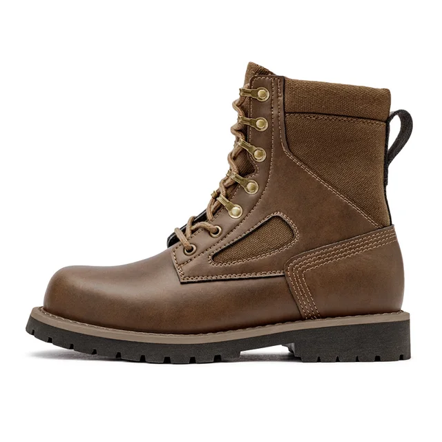 Maden Men's Genuine Leather Desert Boots Mid Retro High Street Martin Boots British Combat Boots Work & Safe Motorcycle Boot Brown