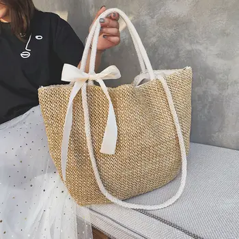 

Women Ladies Rattan Straw Bag Woven Crossbody Beach Bags Ribbon Bow Handbag Bag Straw Woven Summer Rattan Basket Bag