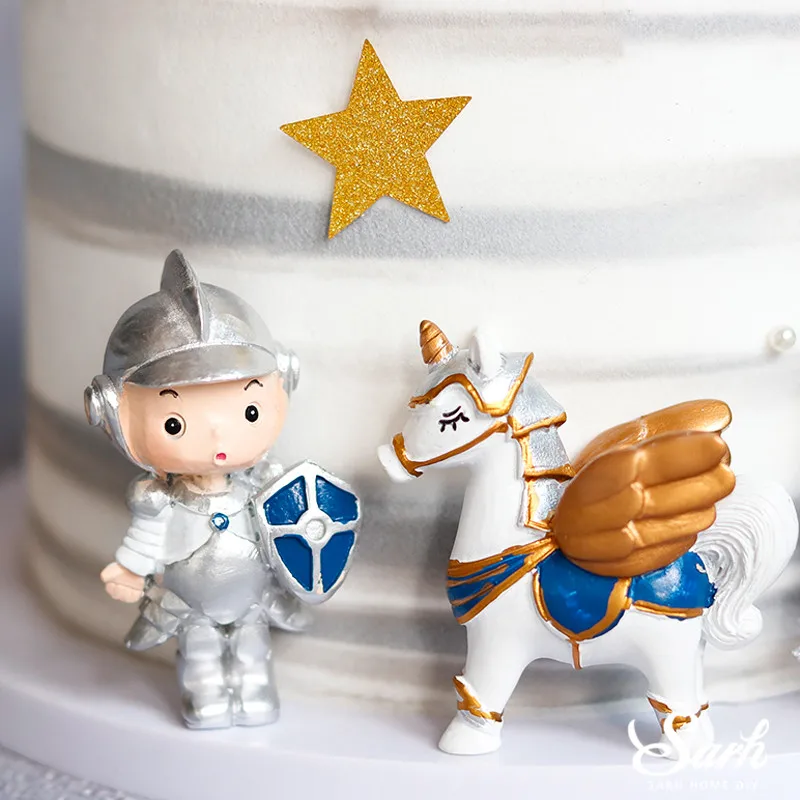 Knight and Pegasus Unicorn Horse Cake Toppers for Birthday Party Decoration Kid Baby Shower Supplies Wedding Baking Love Gifts