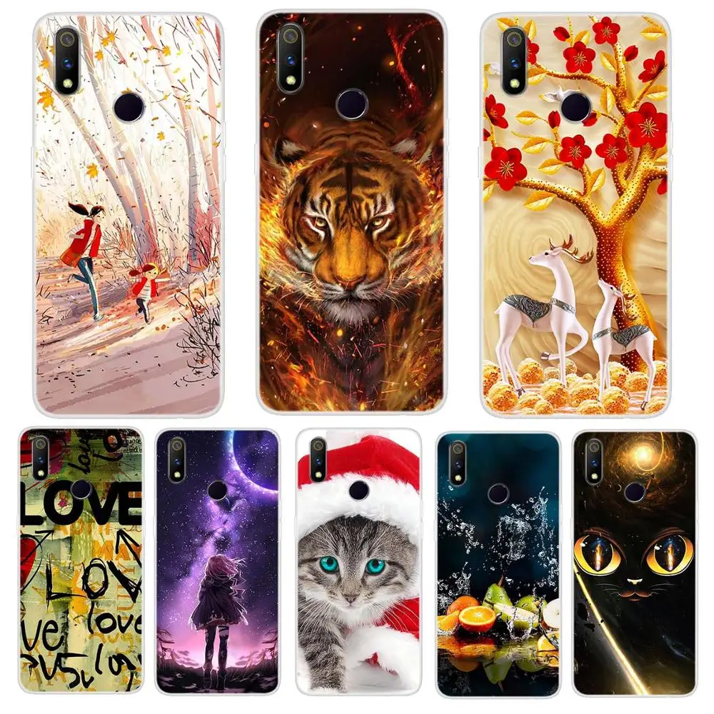 

For OPPO Realme 3 Pro Phone Case Carton Painted Tiger Cat Soft Back Cover For Oppo Realme3 Pro Cases Realme3Pro Coque Fundas