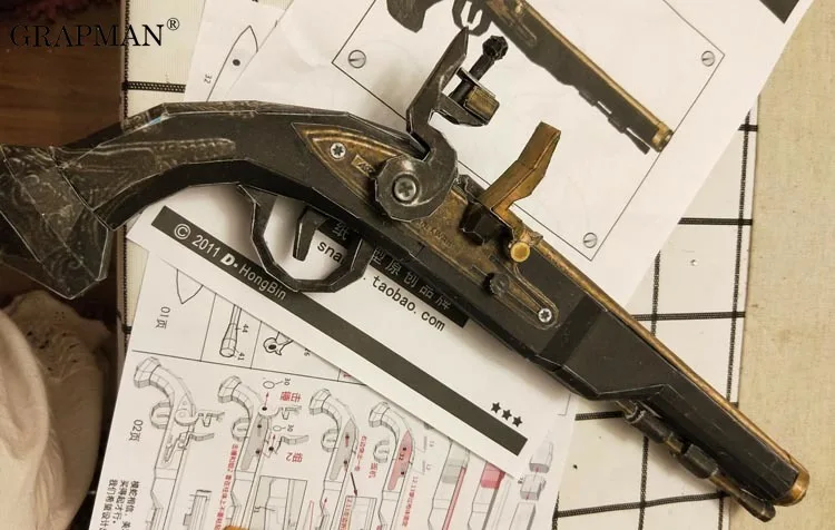 1:1 Pirates of the Caribbean Flintlock 3D Paper Model Gun Weapon Puzzles Papercraft Hand-made Toy