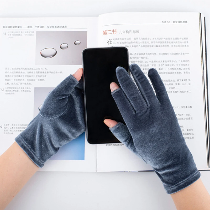 

Autumn Winter Women Expose Two Finger Touch Screen Cycling Driving Glove Sexy Women Stretch Gold Velvet Knit Leopard Mitten F42