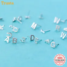 Trusta 925 Твердые Настоящее Стерлинговое Серебро A~ Z 26 букв английского алфавита серьги-гвоздики в виде капель с кристаллами в форме Для женщин Творческий Модные украшения DS928