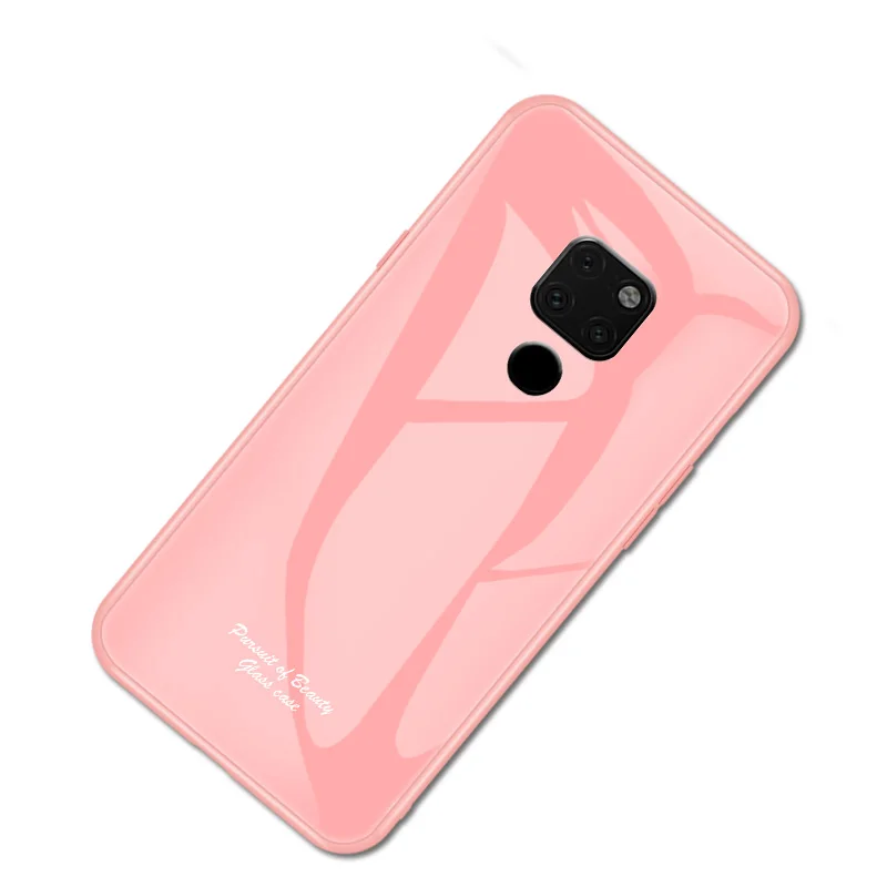 Macaron стеклянный чехол для huawei mate 20, Модный милый Противоударный задняя крышка для huawei mate 20, задняя крышка телефона 6,53 дюйма - Цвет: Розовый