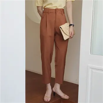 

All Match Fashion Chic 2020 Summer OL Slim Ankle-Length Pants High Waist Loose Solid Women Casual Straight Trousers
