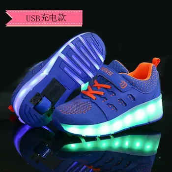 

2020 New Heelys USB Charge Single One Wheel Children Skates LED Flashing bLUE Light Ultra-Light Boy and Girl Sneakers