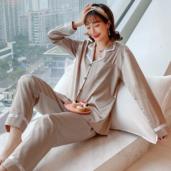 

Women Pajama Sets Satin Female Spring Long Sleeve Silk Tracksuit Summer Two-Piece Set Sleepwear for girl Nightwear Suit 2020 PJS