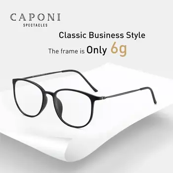 

CAPONI Brand Oval Glasses Frame Men Fashion Unisex Ultralight Eyewear Simple Style Half Titanium With TR Eyeglasses Women J520